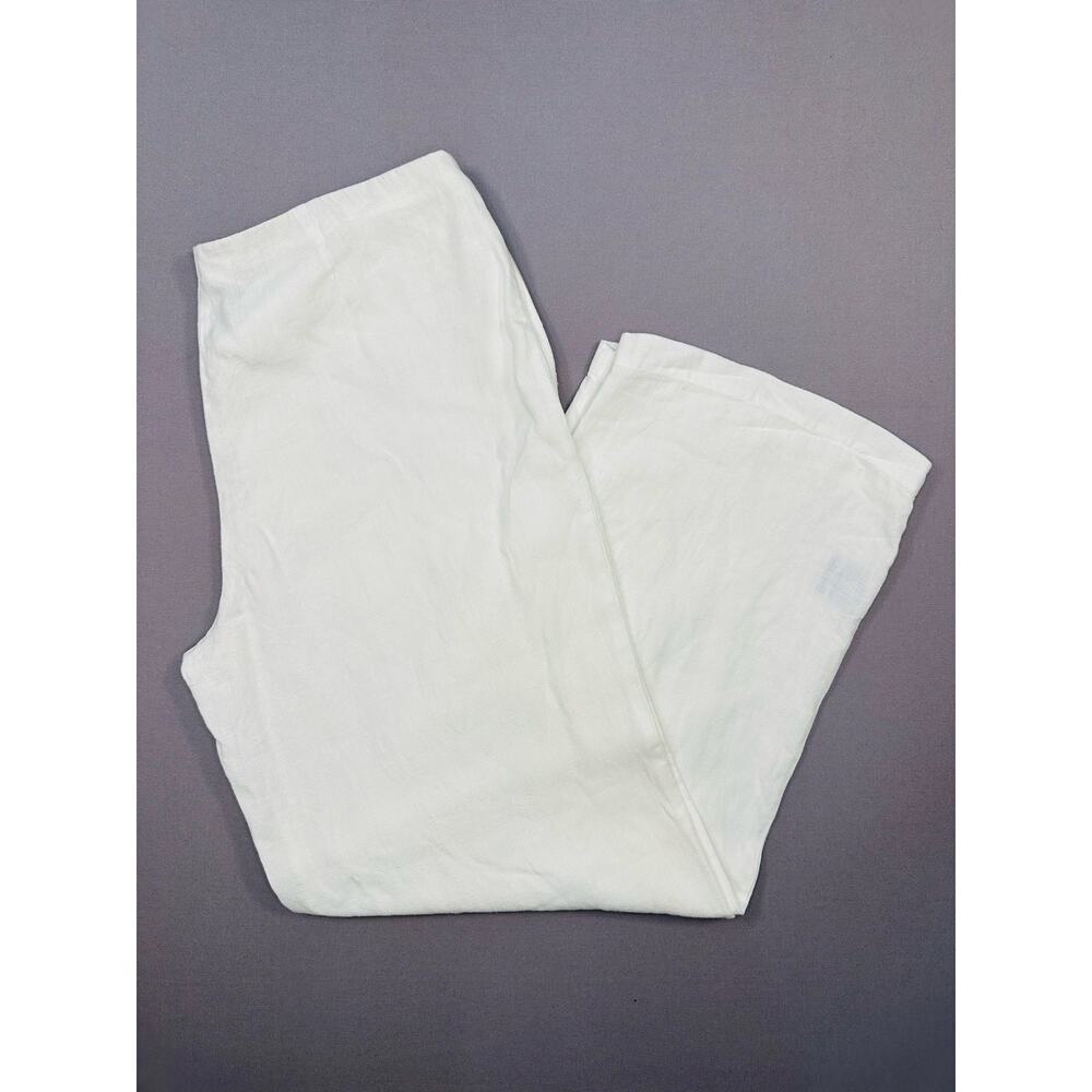Eileen Fisher Side Zip Wide Leg White Linen Trouser Pants Coastal Beachy Size M